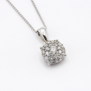 Złoty Naszyjnik 9K z Diamentami (0.2K), Białe Złoto, 45 cm