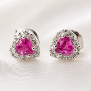 Kolczyki z Białego Złota 9K (p.375) z Syntetycznym Szafirem i Diamencikami