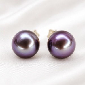 Złote Kolczyki 14K (p.585) z Ciemnymi Perłami, 7 mm