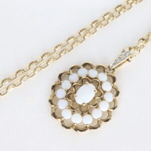 Złoty Naszyjnik 9K (375) Rozeta z Opalami i Diamencikami