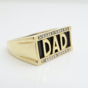 Vintage Yellow Gold Onyx "DAD" Ring with Diamond Accents, Size 19