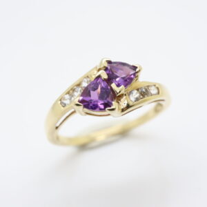 9ct Gold Amethyst & Spinel Accent Bypass Ring, Size EU 14,5