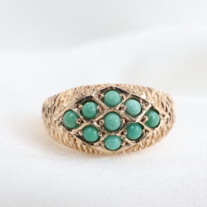 Złoty Pierścionek 9K (p.375) z Turkusami, Modernistyczny, r.10