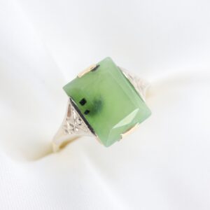 Złoty Pierścionek Art Deco 9K z Jadeitem, r. 13