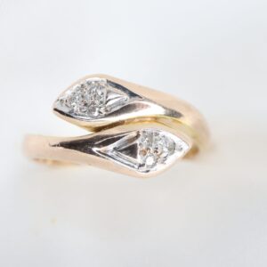 Złoty Pierścionek Vintage 9K (p.375) Węże z Diamentami, r. 17,5