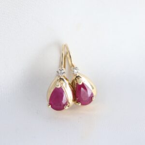 Złote Kolczyki 10K z Rubinami i Diamencikami