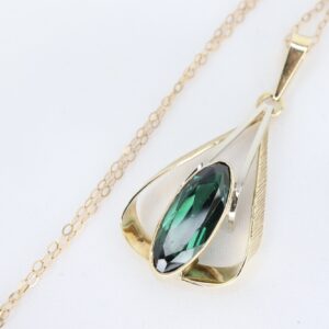 Złoty Naszyjnik 9K (p.375) z Dużą Zawieszką Zielonym Spinelem