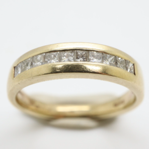 9Ct Gold Princess Cut Diamond Half Eternity Band Ring, Size EU 9