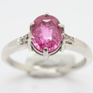 9Ct White Gold Pink Sapphire & Diamond Accent Ring, Size EU 18.5