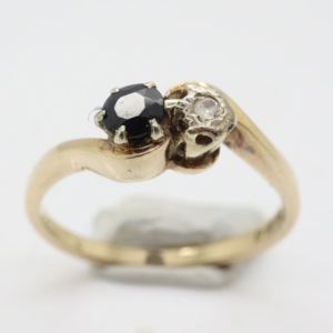 Vintage 9Ct Gold Sapphire & Diamond Bypass Ring, Size 13