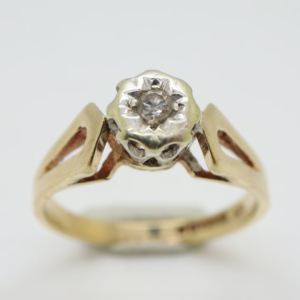 Vintage 9ct Gold Solitaire Diamond Engagement Ring, Size EU 13