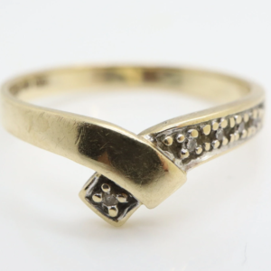 Vintage 9ct Gold Diamond Bypass Band Ring, Size 13