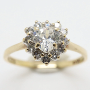 Vintage 9Ct Gold Cubic Zirconia Heart Ring, Size EU 13