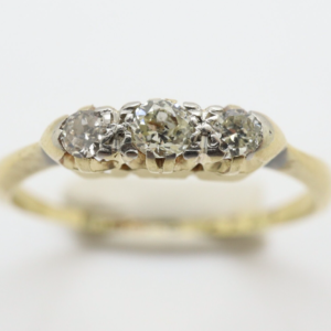 Vintage 18Ct Yellow Gold Platinum Diamond Trilogy Ring, Size 11.5