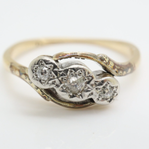 Vintage 18Ct Yellow Gold Diamond Trilogy Crossover Bypass Ring, Size 10.5
