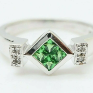 9Ct White Gold Princess Cut Chrome Diopside Diamond Dress Ring, Size 14