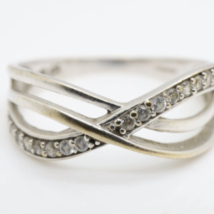 9ct White Gold Cubic Zirconia Crossover Ring, Size 16