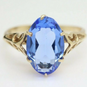 Vintage 9Ct Gold Bright Blue Paste Solitaire Ring, Size 13