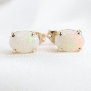Złote Kolczyki 10K na Sztyfty z Naturalnymi Opalami