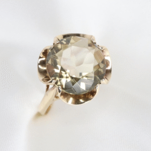 Złoty Pierścionek Vintage 9K (p.375) z Dużym Cytrynem, r.18