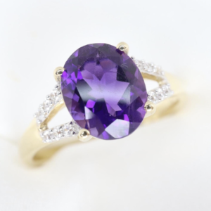 Złoty Pierścionek 10K (p.417) z Ametystem i Spinelami, r. 19