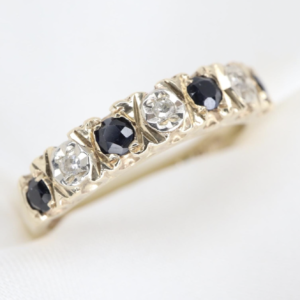 Uroczy Pierścionek z 9K Żółtego Złota z Szafirami i Diamentami (1986)