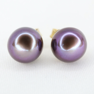 Złote Kolczyki 14K (p.585) z Ciemnymi Perłami, 7 mm