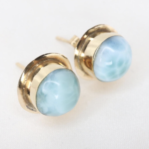 Złote Kolczyki na Sztyfty 9K  z Dużym Kaboszonem Larimaru