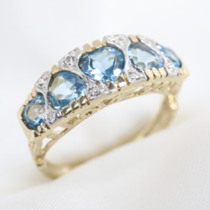 Złoty Pierścionek UKRYTA WIADOMOŚĆ - 9K z Topazami i Diamencikami ,I LOVE YOU', r. 10,5