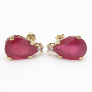 Kolczyki Sztyfty z Rubinem i Jasnoróżowym Kwarcem – 9 ct Złota