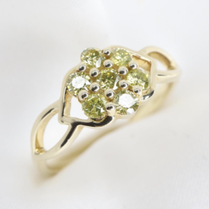 Pierścionek z Żółtymi Diamentami w Klastrze – Złoto 10 ct, 0.42 CTW, Rozmiar EU 19,5