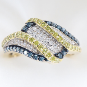 Złoty Pierścionek 9K (375) z Wielobarwnymi Diamentami, r. 17