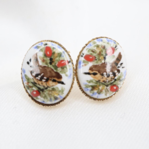 Złote Kolczyki na Sztyfty 9K (375) Ręcznie Malowane Ptaki