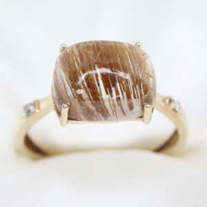 Złoty Pierścionek 9K (375) z Kwarcem Rutylowym i Diamencikami, r. 14,5