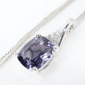 Złoty Naszyjnik 9K (375) z Iolitem i Diamencikami, Białe Złoto