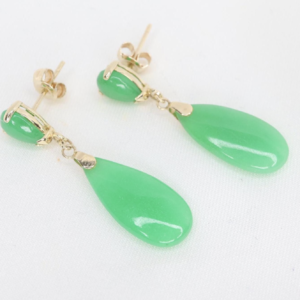 Złote Kolczyki Wiszące 14K (585) z Zielonymi Jadeitami