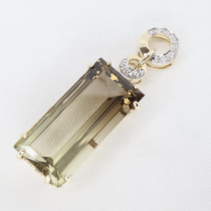 Złota Zawieszka 9K (375) z Dużym Kwarcem Dymnym i Diamencikami