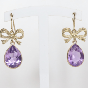 Złote Kolczyki 9K (375) Motyw Kokardy z Ametystami