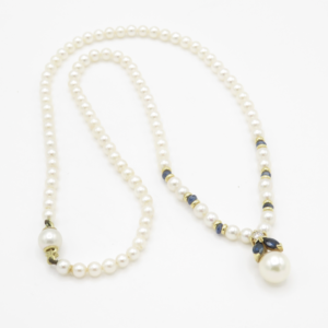 Złoty Naszyjnik 18K (750) z Perłami, Diamentem i Szafirami, 38cm