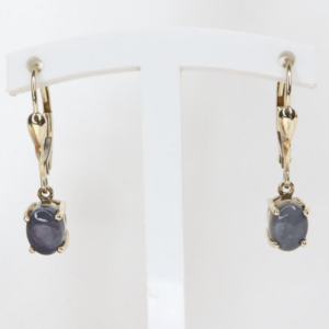 Złote Kolczyki Wiszące 9K (375) z Szarymi Kaboszonami (Opale)