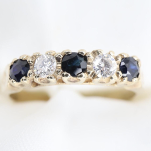 Złoty Pierścionek 9K (375) Eternity z Szafirami i Diamentami, r. 13