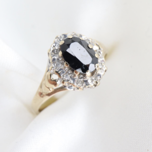 Złoty Pierścionek 9K (375) z Szafirem i Diamentami Klaster, r. 13
