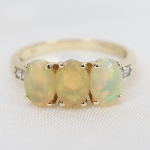 Złoty Pierścionek 10K (417) z Opalami Etiopskimi, r. 9