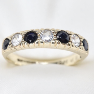 Złoty Pierścionek 9K (375) z Szafirami i Spinelami, Eternity, r. 10