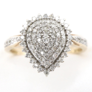 Złoty Pierścionek 9K (375) z Dużym Klastrem Diamentów, r. 16