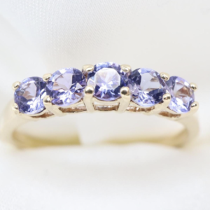 Złoty Pierścionek 9K (375) z Tanzanitami, Eternity, r. 17
