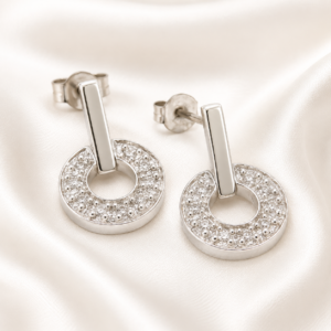 Kolczyki z Białego Złota 9K (375) z Diamencikami, Wiszące