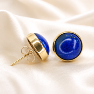 Masywne kolczyki sztyfty z lapis lazuli w złocie 9K – 10 mm