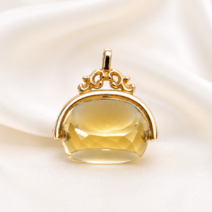 Antyczny Fob Swivel z Różowego Złota 9ct z Cytrynem, Birmingham 1914